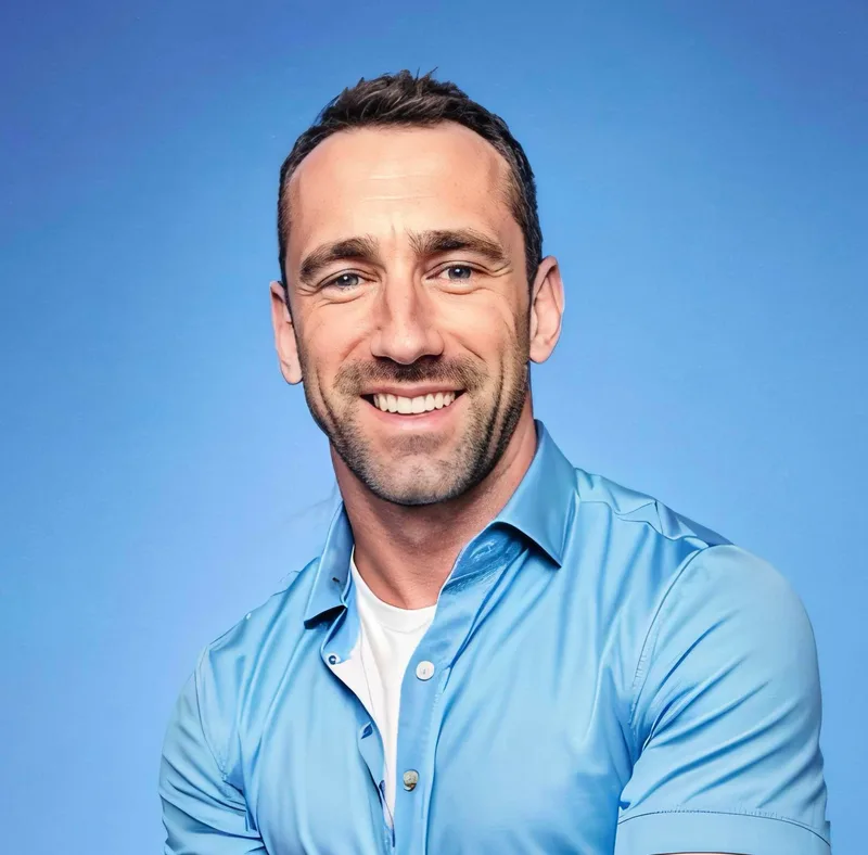 Dr. Grant Radermacher smiling in a light blue shirt